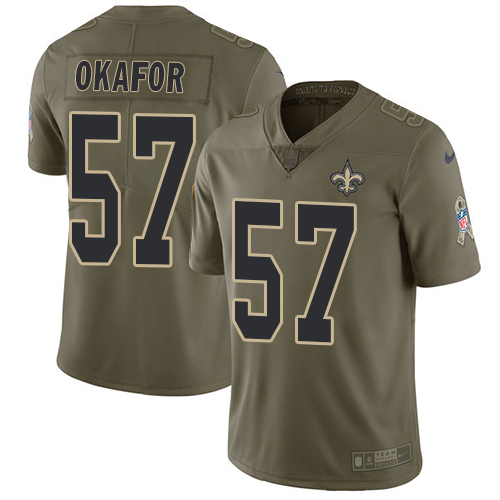 Nike Saints #57 Alex Okafor Olive Men's Stitched NFL Limited Salute To Service Jersey
